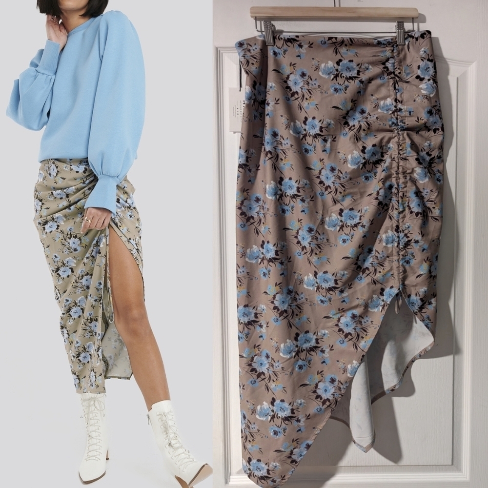 NWT NA-KD | Gathered Side Split Floral Midi Skirt